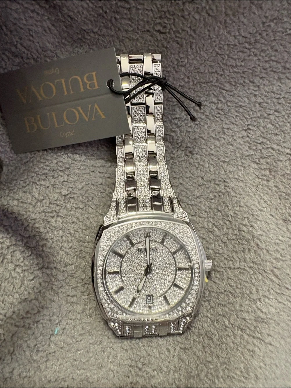 Bulova Silver Men's Pavé Crystal Bracelet Watch